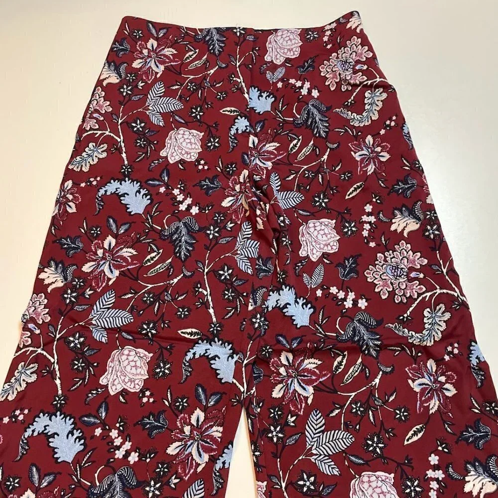 Diane Von Furstenberg Canton Brodeaux Silk Floral Pant Trouser Red Stretch Summe